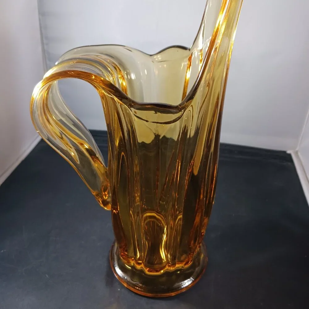Vintage Le Smith  Amber Glass Swung Vase Glass 17in Tall RARE